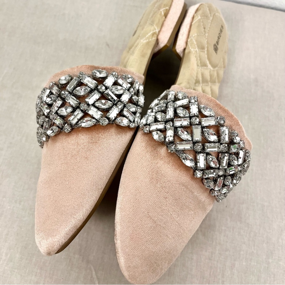 Birdies Size 8 The Songbird Slippers Rose Pink Embellished Crystal Velvet Slides - Picture 4 of 8
